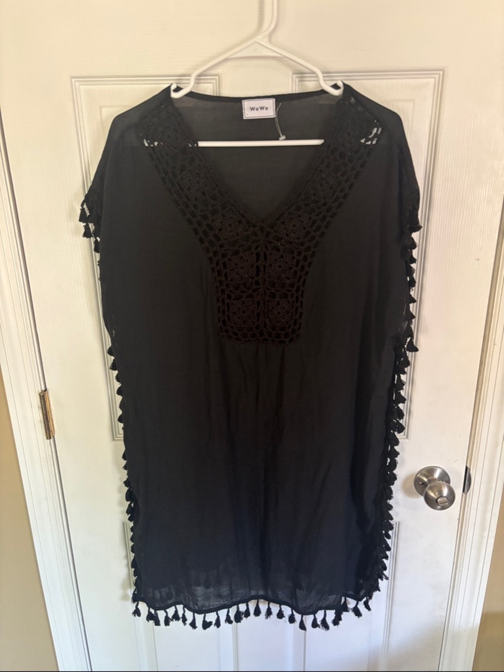 WoWo Black Crochet V-Neck Swim Coverup